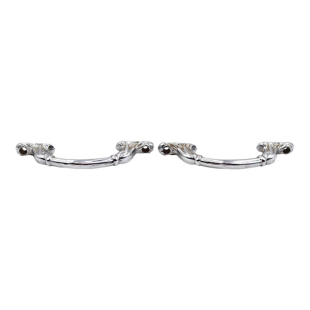 Pair of Vintage 6.625 In. Chrome Brass Cabinet Drawer Pulls For Sale