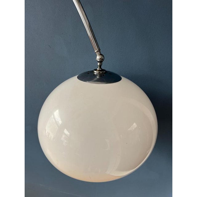 Glass Vintage Space Age Arc Floor Lamp with White Mushroom Shade and Marble Base from Guzzini For Sale - Image 7 of 11