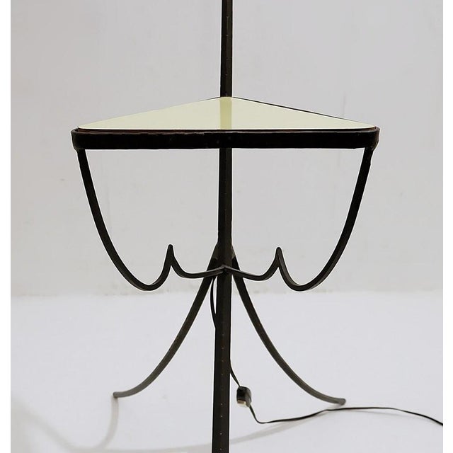 Mid-Century Wrought Iron Tripod Floor Lamp with Shelf, Italy, 1960s For Sale - Image 3 of 12