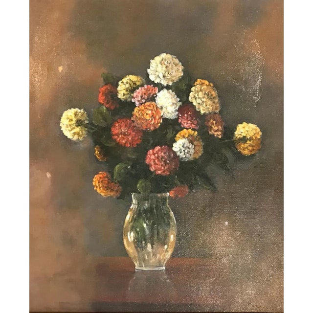 Roger Delapierre, Dahlias, Oil on Canvas, 1993 For Sale - Image 9 of 9