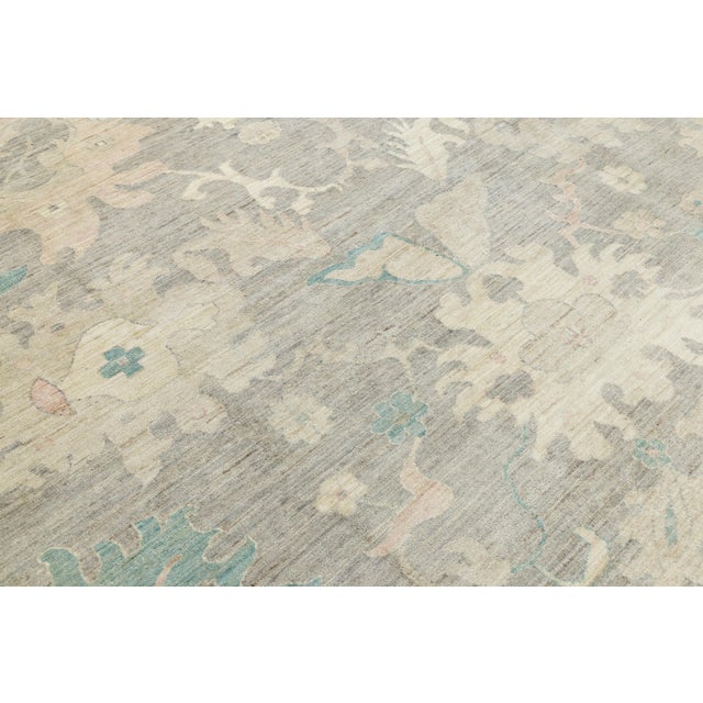 Textile 11x16 Modern Oushak Style Hand-Knotted Wool Area Rug in Taupe, Soft Teal & Blush For Sale - Image 7 of 11