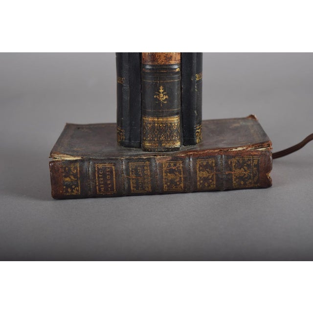 Vintage Leather-Bound Book Stack Table Lamp, Library Accent Light, English Study Style, Europe, 1950s For Sale - Image 9 of 12