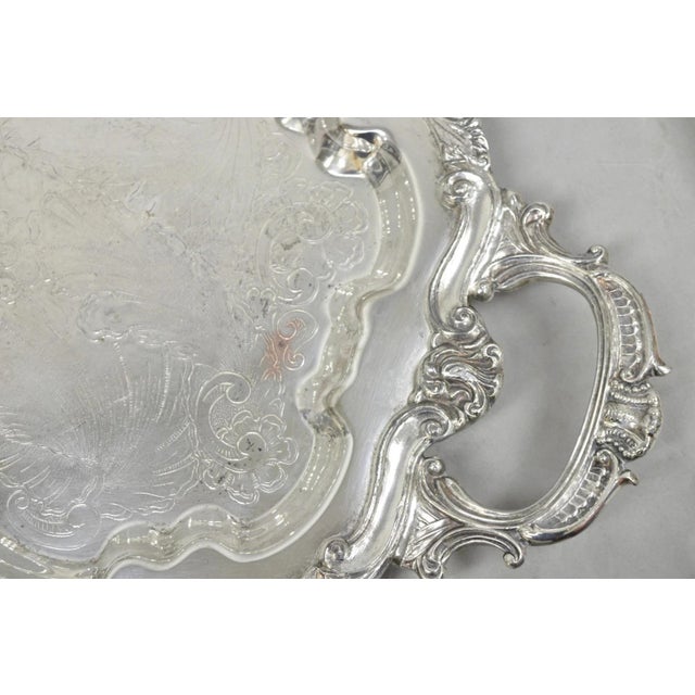 Silver Vintage Sheffield Baroque Silver Plated Long Narrow Serving Platter Bar Tray For Sale - Image 8 of 15