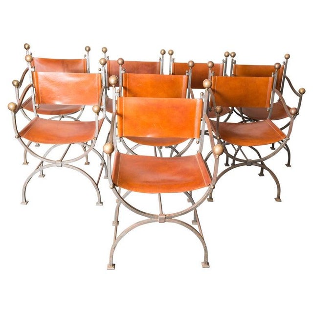 Mid 20th Century Italian Steel and Leather Curule Chairs - Set of 8 For Sale - Image 13 of 13