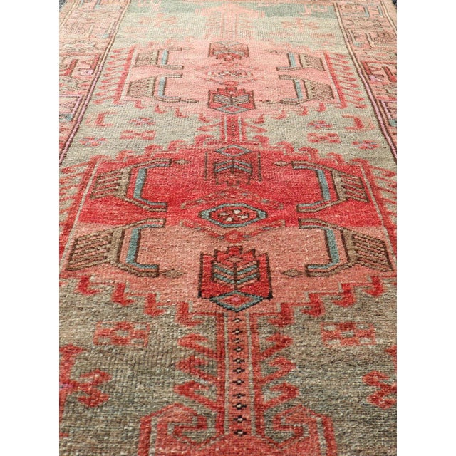 Tribal Antique Persian Hamadan Rug With Colorful Geometric Medallion's With Light Green For Sale - Image 3 of 11