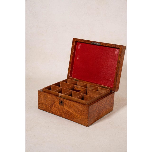 Antique English Burl Walnut Box With Red Painted Interior For Sale In Charleston - Image 6 of 10