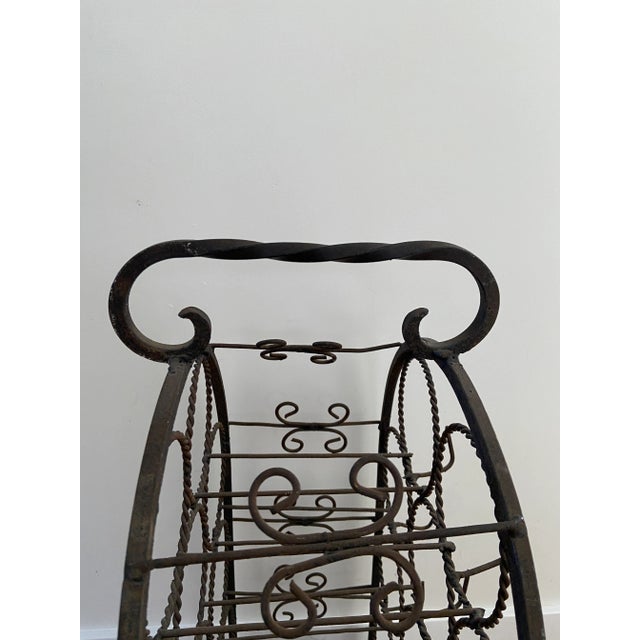 Folk Art 1970s Wrought Iron Tall Wine Rack For Sale - Image 3 of 3