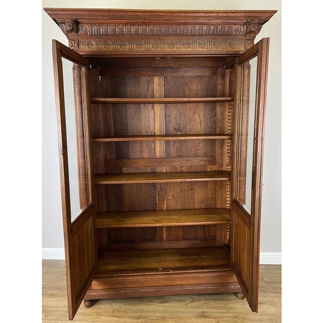 Antique French Glazed Display Oak Cabinet For Sale - Image 14 of 16