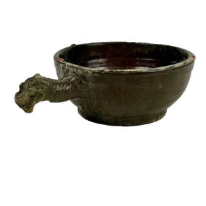 Vintage Asian Ceramic Green Glazed Dish With Dragon Head Extended Handle