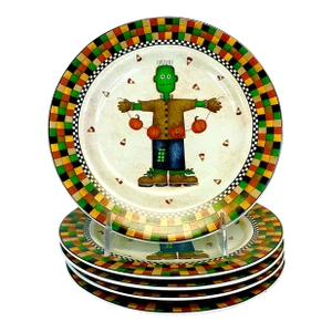 1990s Vintage Boho Chic Halloween Frankenstein Salad Plates - Set of 5
