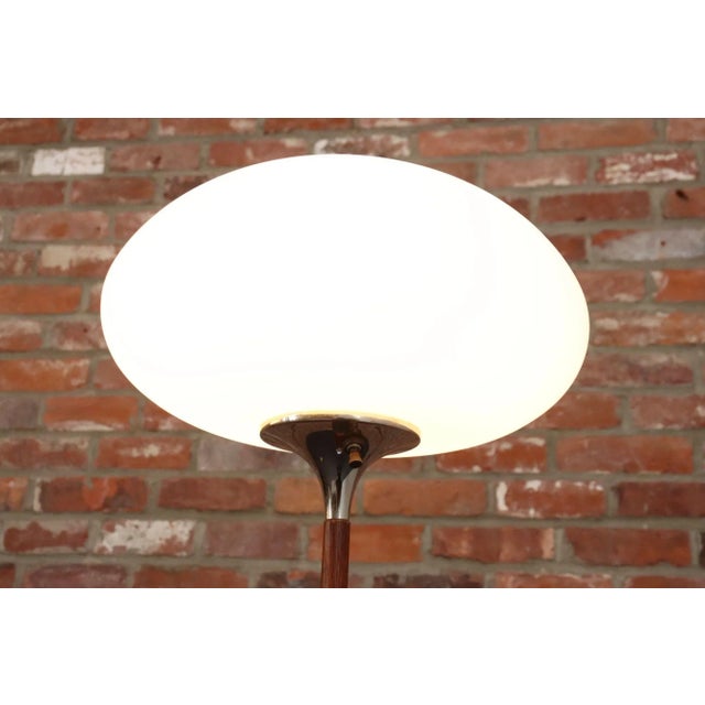 1960s Pair of Chrome Laurel Floor Lamps With Frosted Mushroom Shades and Walnut Stems For Sale - Image 5 of 18