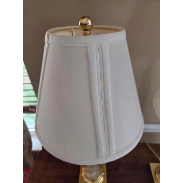 Late 20th Century Hollywood Regency Brass and Crystal Table Lamps - A Pair For Sale - Image 10 of 16