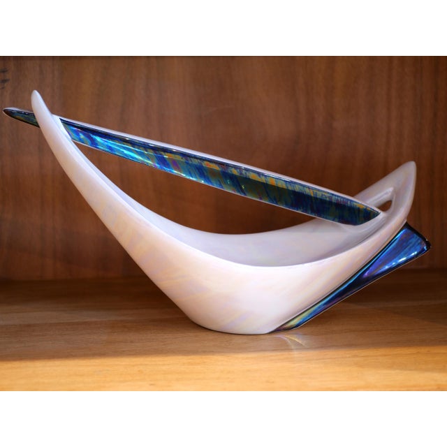 Aqua Large French Bowl in Iridescent Ceramic from Verceram, 1950 For Sale - Image 8 of 8