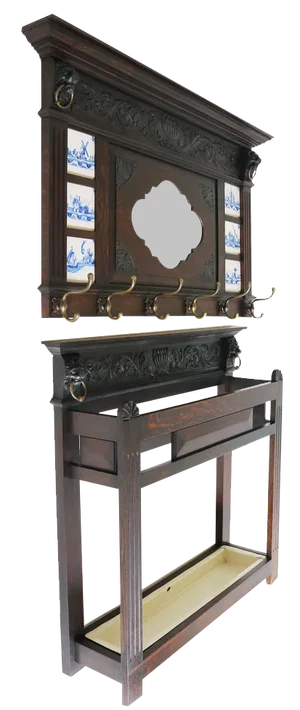 Dutch Renaissance Hallway Set Coat Rack & Umbrella Stand, 1880s, Set of 2
