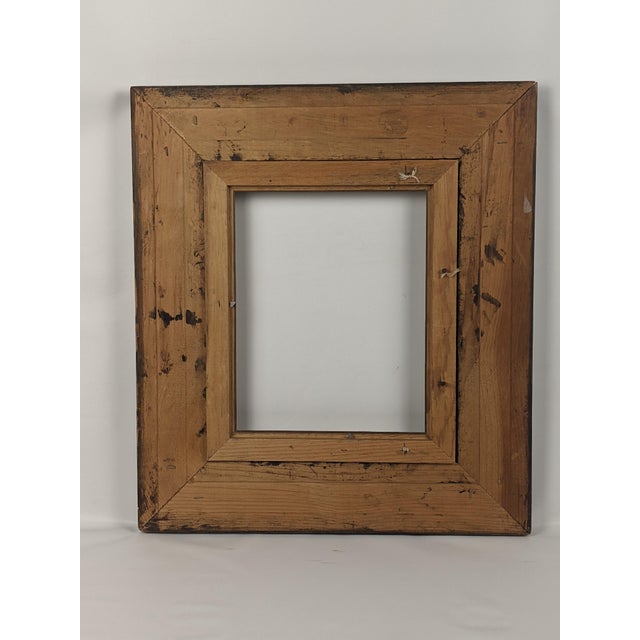 Vintage Carved Dark Brown Wood Picture Frame With Cream Linen Liner For Sale - Image 13 of 13
