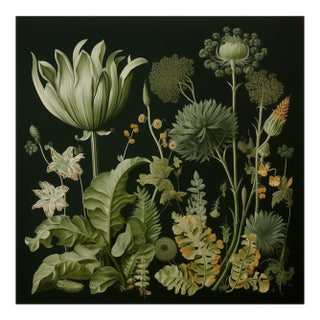 20' X 20' Original Watercolor Botanical Fine Art Print - Dark Green, Unframed For Sale
