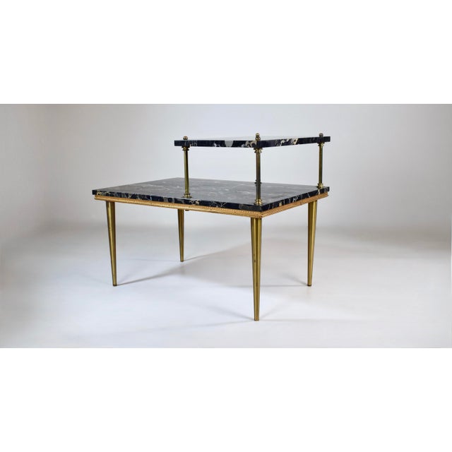 Italian Portoro Marble Brass Two Step Side Table For Sale - Image 10 of 13