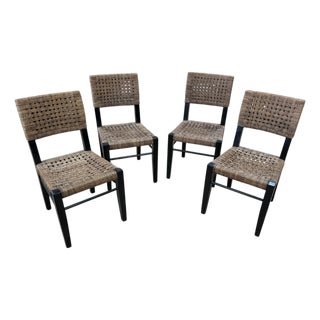 4 Palecek Blackened Pananawood & Woven Seagrass Dining Chairs, Late 20th Century For Sale