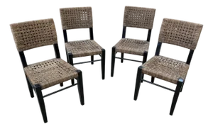 4 Palecek Blackened Pananawood & Woven Seagrass Dining Chairs, Late 20th Century