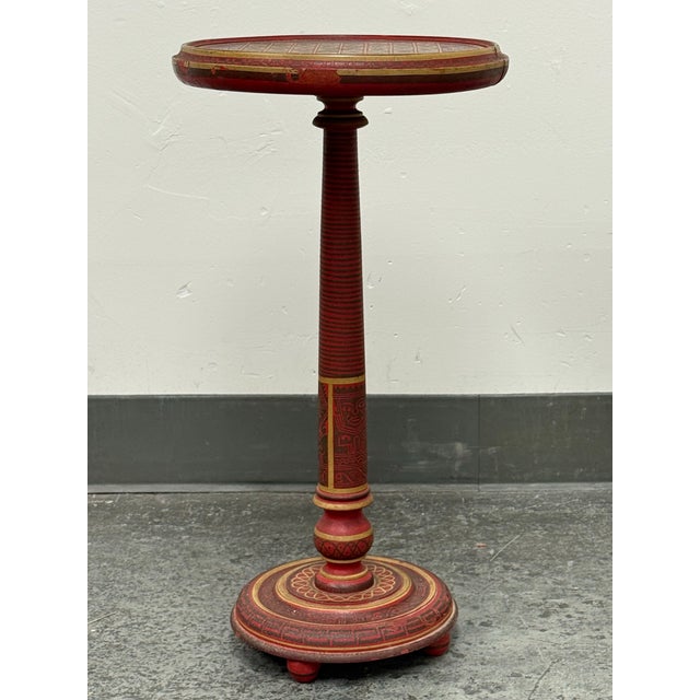 Traditional Hand-Painted Round Pedestal Game Table, Vintage For Sale - Image 3 of 12