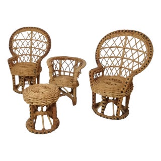 Vintage Italian Wicker Chairs, 1950s, Set of 3 For Sale