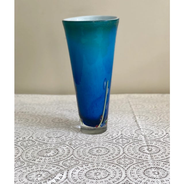 1950s Venetian Hand Blown Blue Art Glass Vase With Gold Inclusion by Milefiori of Murino For Sale - Image 12 of 12