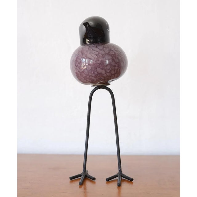2000 - 2009 Mid Century Modern Style Hand-Blown Glass Bird Figurine With Metal Legs For Sale - Image 5 of 11