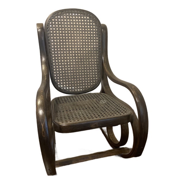 Mid 19th Century Vintage Bentwood & Cane Child's Rocking Chair Kid's Rocker For Sale