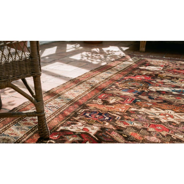 Textile 1900s Red Geometric Tribal Antique Caucasian Bidjov Rug 3'2"x 4'5" Handknotted Wool Carpet For Sale - Image 7 of 9