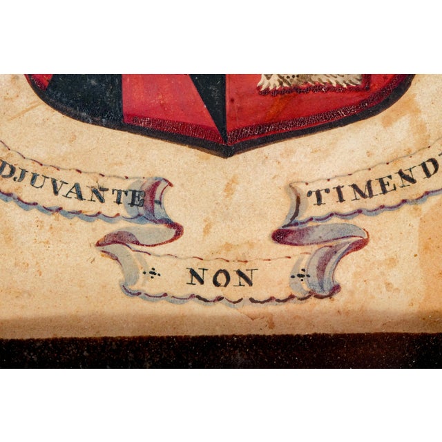 Stately English Antique Hand Painted Family Crest Coat of Arms Crest Latin Motto Armorial For Sale - Image 13 of 18