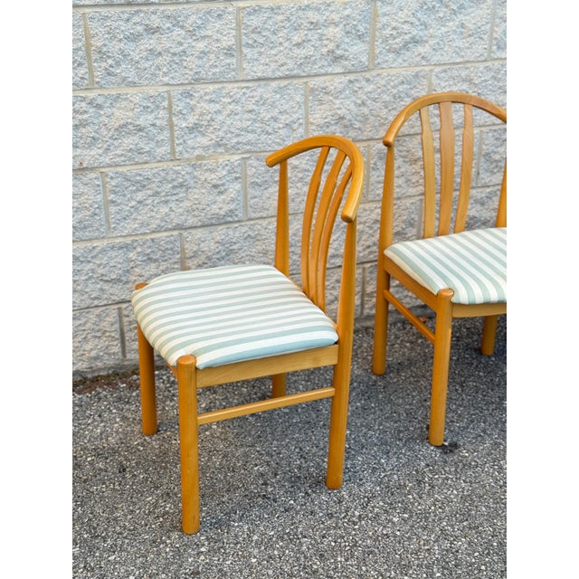 Late 20th Century Set of 4 Late 20th Century Postmodern Light Oak Dining Chairs With Upholstered Seats For Sale - Image 5 of 12