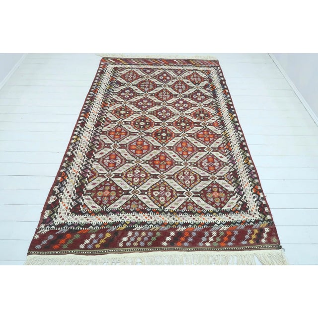 Mid-Century Modern Anatolia Turkish Bergama Embroidery Kilim Rug For Sale - Image 3 of 12