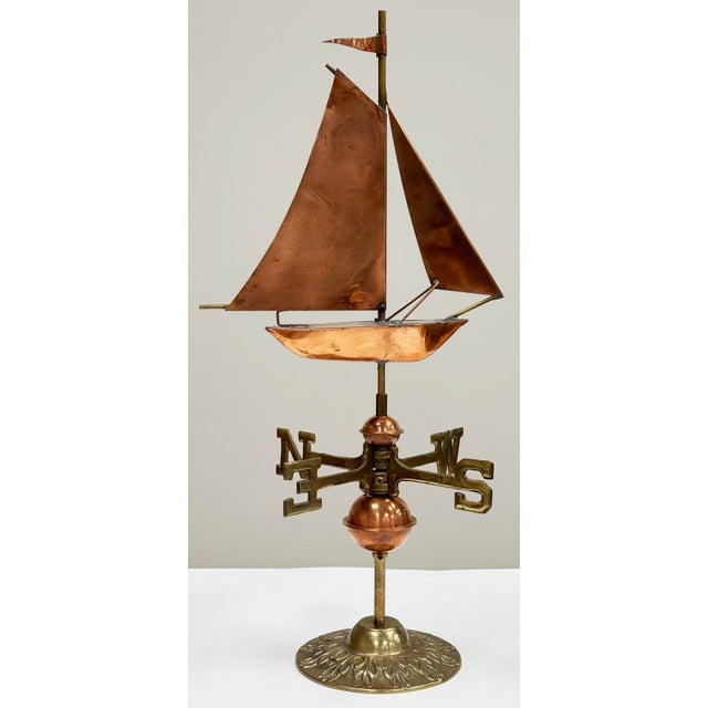 Metal Vintage Copper and Brass Sailboat Weathervane For Sale - Image 7 of 8