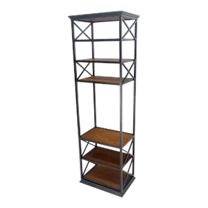 Black Steel & Wormy Chestnut Shelves 8 Foot Tall Etagere BookCase Display MINT
