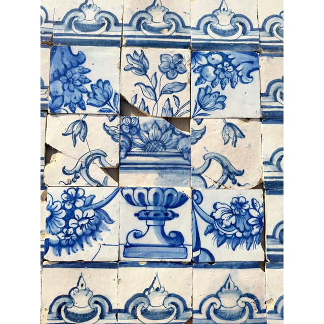 Antique 18th Century Portuguese Blue & White Flowerpiece on a Classical Stand Tile Mural For Sale - Image 15 of 16