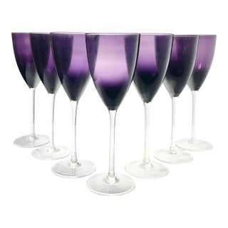 Vintage Deep Purple Amethyst Tall 7 Wine or Water All Purpose Glasses For Sale