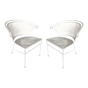 Pair of 1950s Woodard Pinecrest Mesh Iron Patio/Outdoor Lounge Chairs