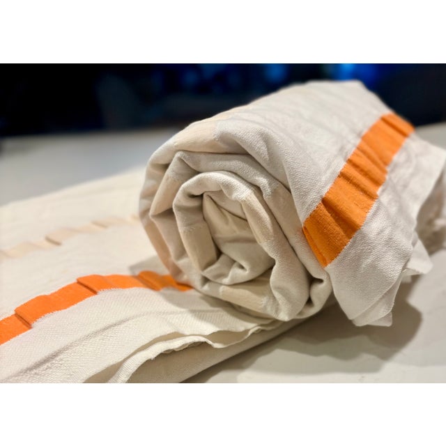 Tangerine Coastal Chic Shelter Island Turkish Pestemal Towels, a Pair For Sale - Image 8 of 9