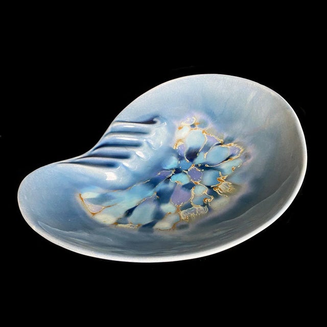 Vintage Madeline California Pottery Porcelain Blue Iridescent Candy Dish Bowl For Sale - Image 13 of 13