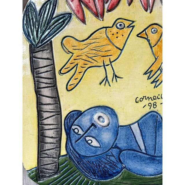 Corneille (1922-2010) Woman with Birds, 1998 Rectangular polychrome enamelled ceramic plate Very bright and vivid colors...