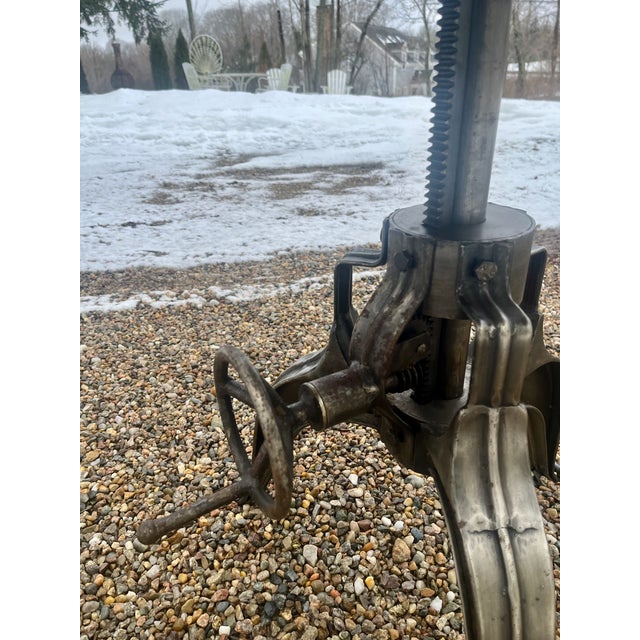 Silver Industrial Steel Table With Hand Crank Wheel Steampunk Adjustable For Sale - Image 8 of 9