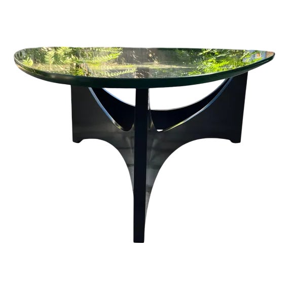 Black Wood Frame and Glass Coffee Table For Sale