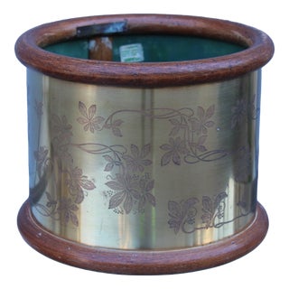 Brass and Wood Plant Basket, Italy, 1970s For Sale