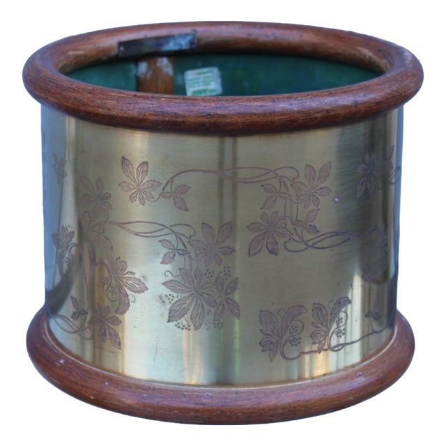 Brass and Wood Plant Basket, Italy, 1970s For Sale