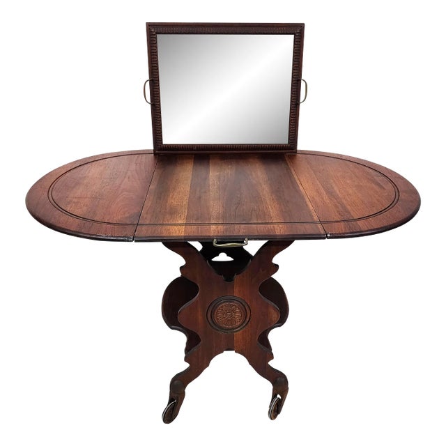 Antique 1800s Drop Leaf Serving Cart Sideboard For Sale