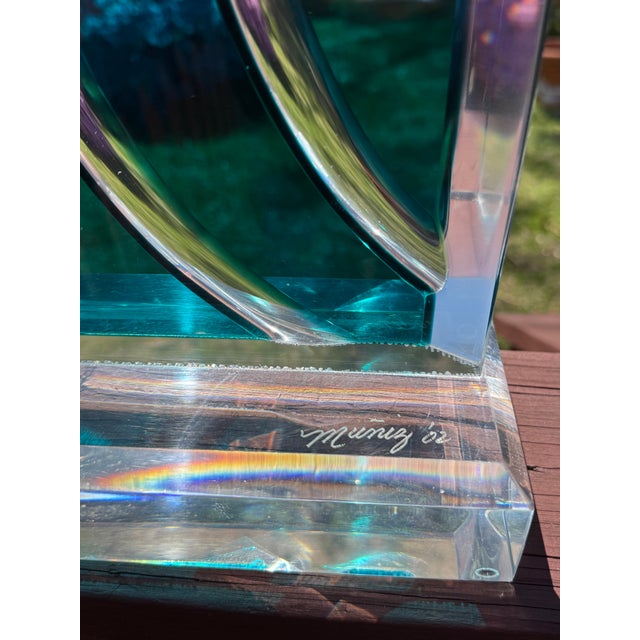 2000 - 2009 Vintage David Muniz 29" Lucite Art Sculpture Turquoise Blue & Clear Signed '02 For Sale - Image 5 of 16