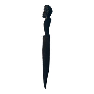 Vintage Letter Opener Book Mark Carved Ebony For Sale