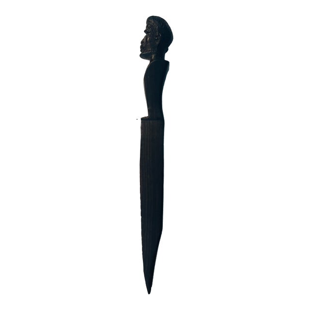 Vintage Letter Opener Book Mark Carved Ebony For Sale