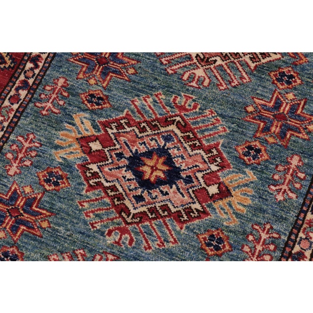 1990s Southwestern Super Kazak Green/Red Wool Rug - 3'0'' X 4'0'' For Sale - Image 5 of 10