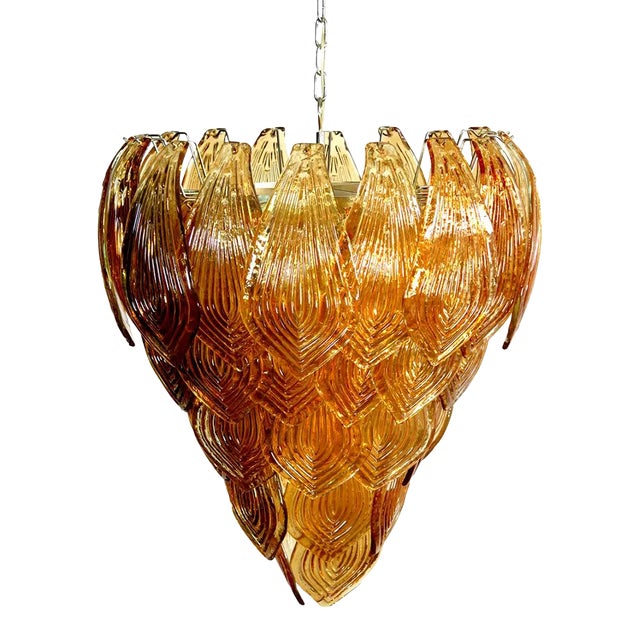 Murano Felci Chandelier 52 Amber Glass For Sale
